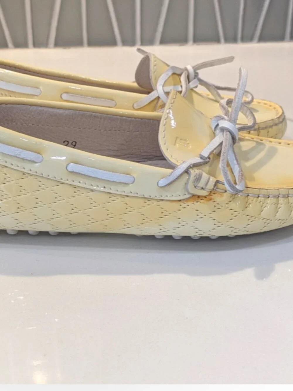 Tod's Loafers pale yellow patent leather Unisex 11.5